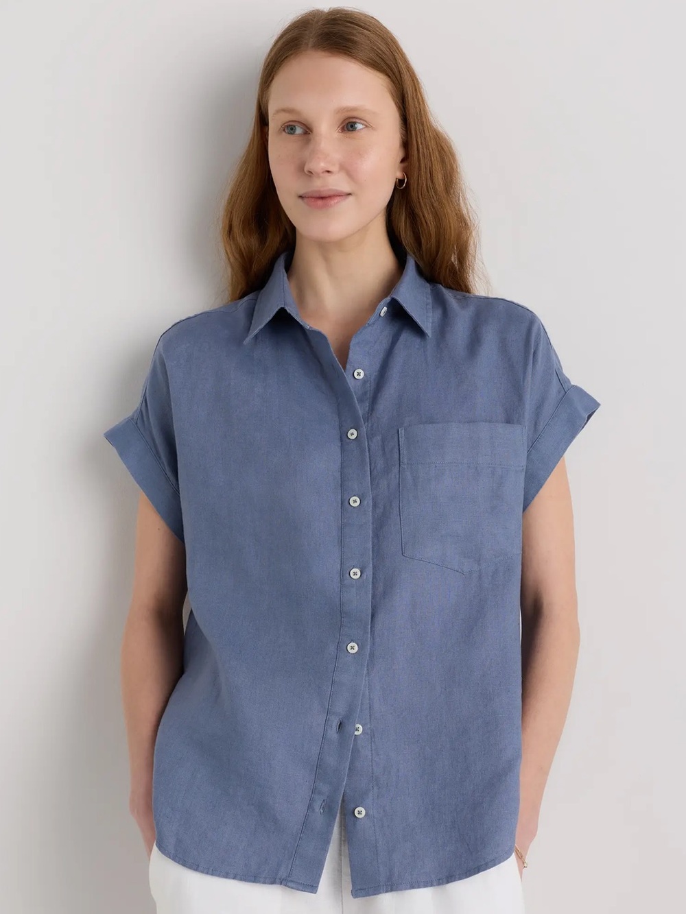 Quince European Linen Camp Shirt in Moonstone Blue